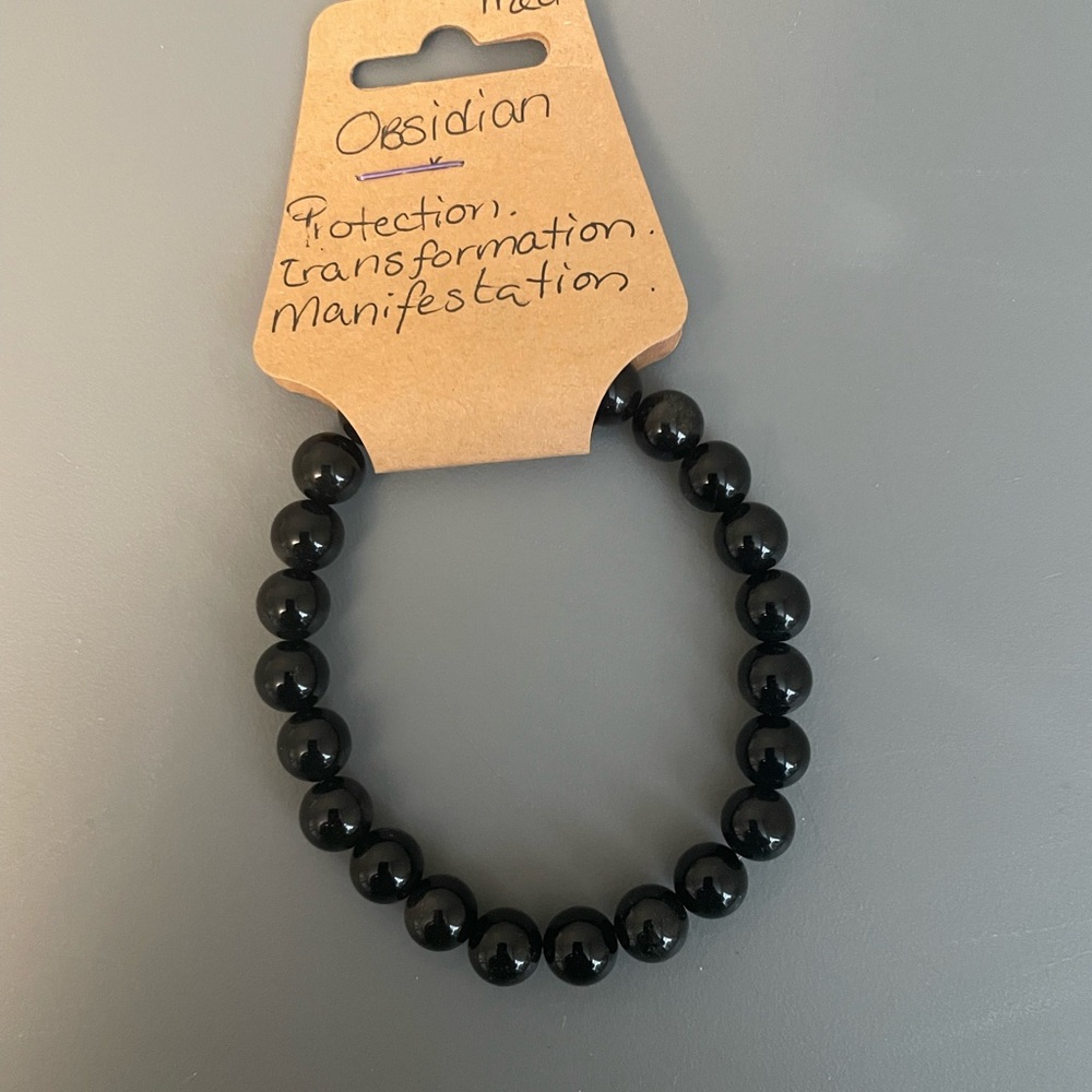 Obsidian Black Beaded Stretch Bracelet